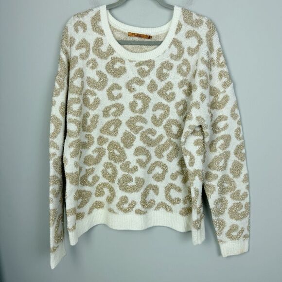 BELLDINI | Animal Print Sweater Metallic Gold Leopard Women’s Size X-Large - Picture 4 of 10